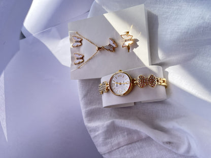 Set Elegancia Mariposa Dorada🦋 - Reloj, Collar y Aretes